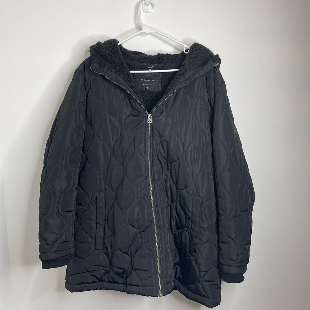 Lucky Brand women's fleece-lined hooded quilted puffer jacket Size XXL